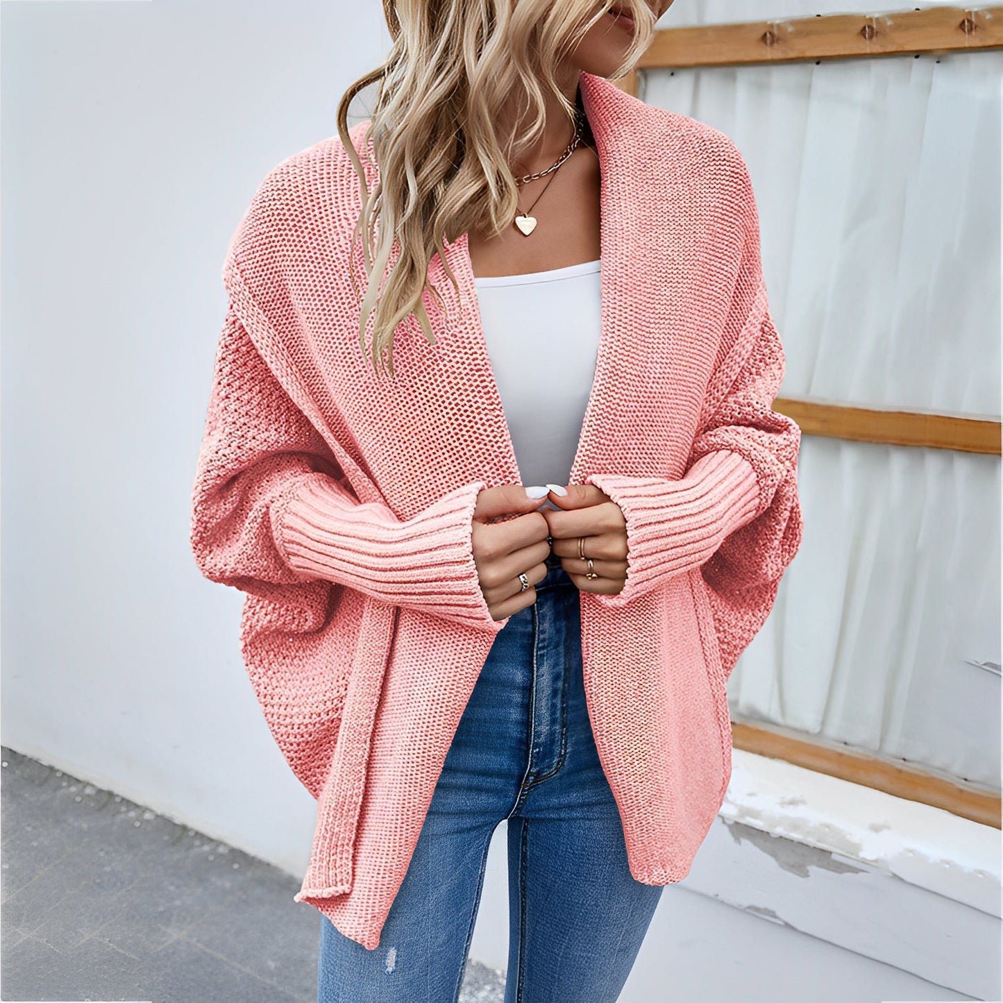 Women - Cardigan - Soft Knit with Cozy Batwing Sleeves - Essential Layering Piece