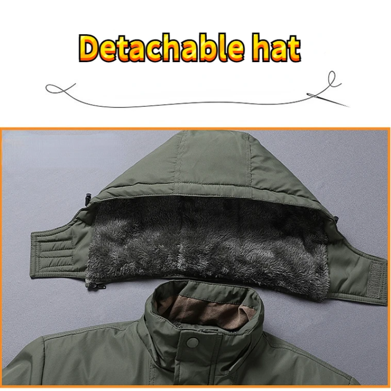 Winter jacket with warm lining and hood, suitable for outdoor use