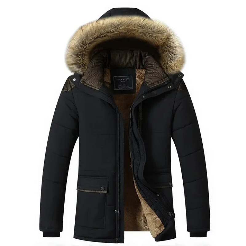 Men's water-repellent parka jacket with fleece lining