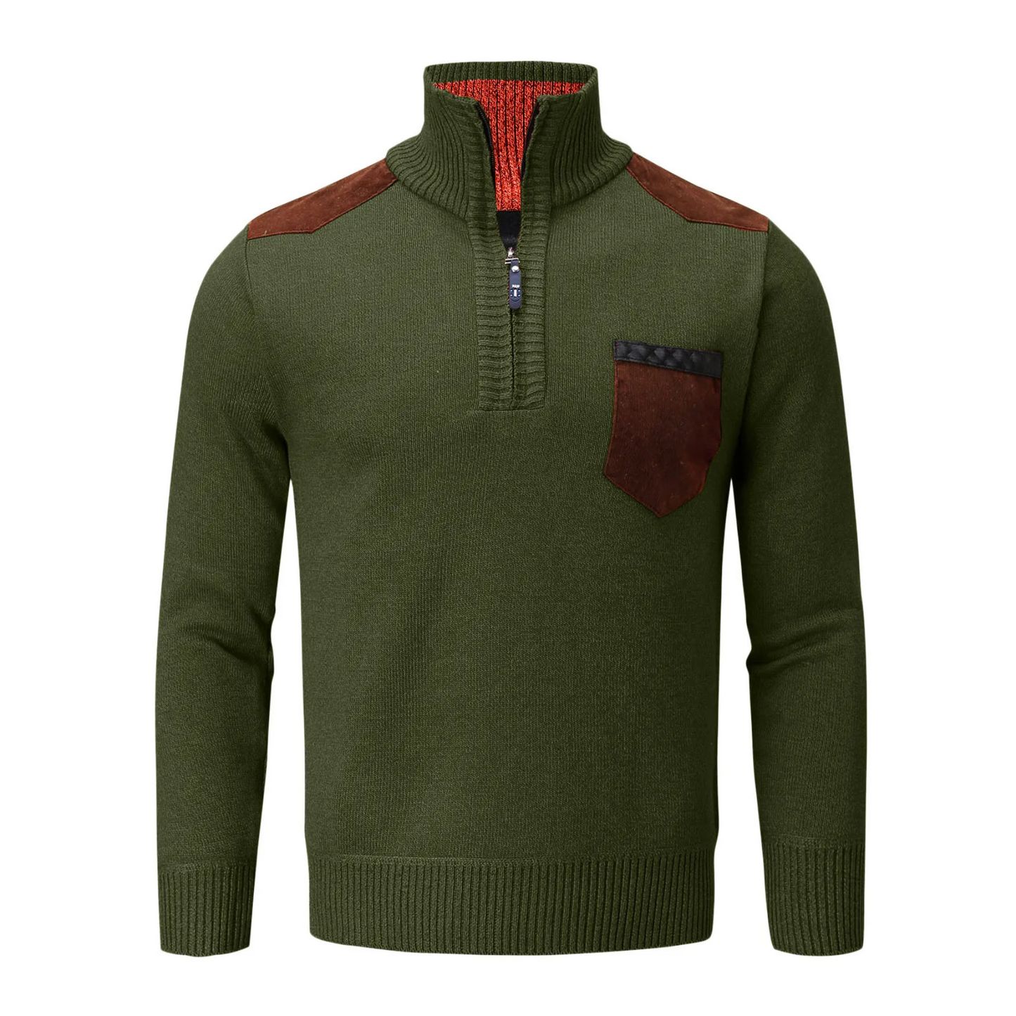 Knitted pullover with zip and breast pocket