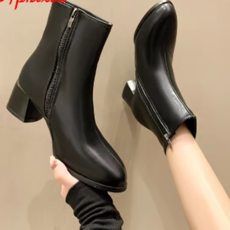 Women's Leather Ankle Boots with Side Zip