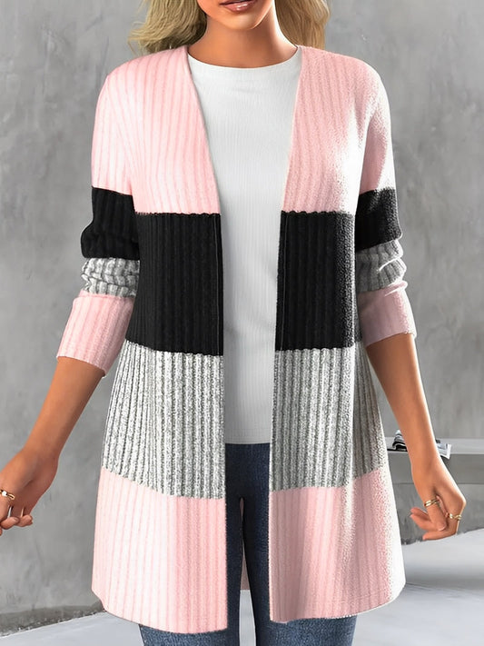 Women - Coat - Stylish Striped Design - Warm Trendy Outerwear for All Occasions