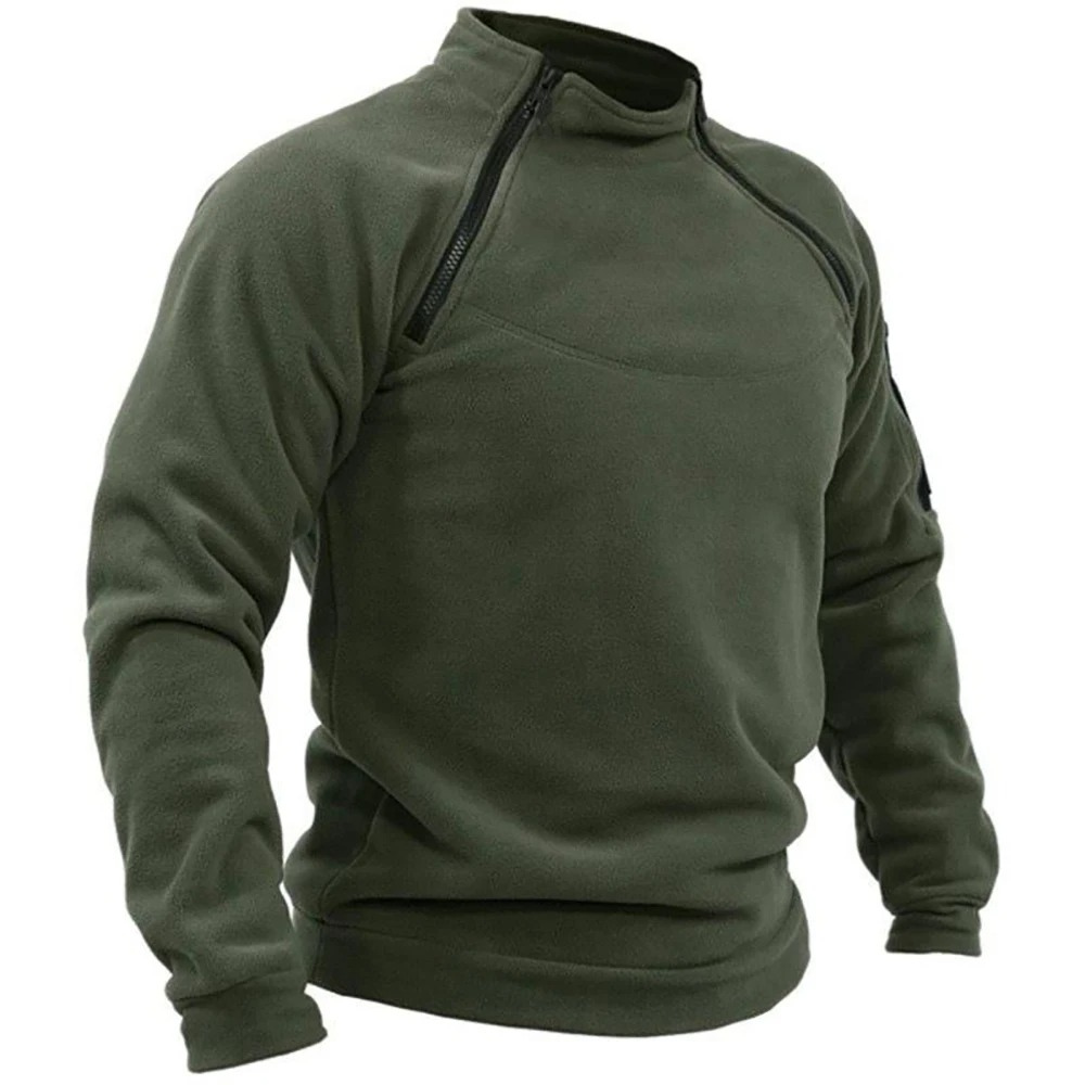 Tactical fleece pullover with zip and stand-up collar