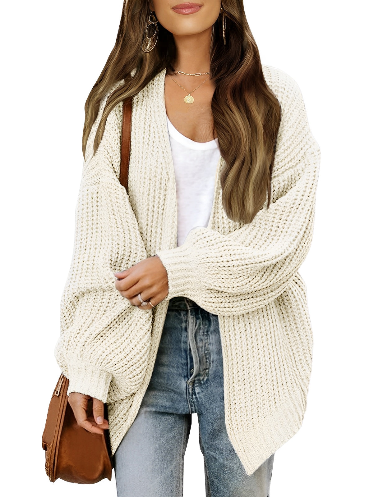 Women - Jumper - Cozy Knit with Lantern Sleeves - Stylish Casual Sweater for All Seasons