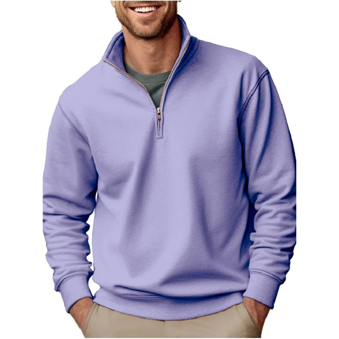 Comfortable sweatshirt with zip and stand-up collar