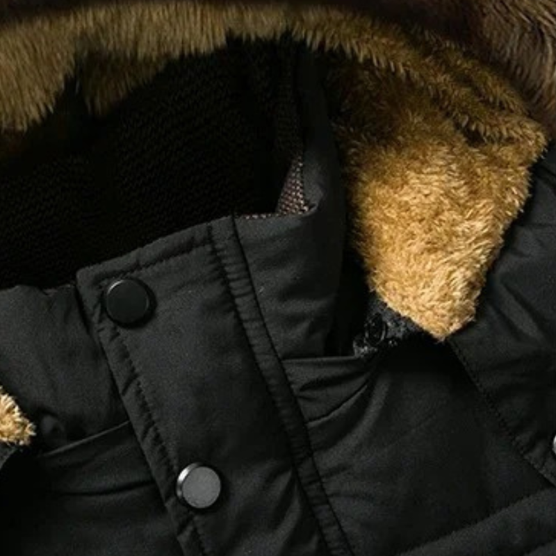 Men's lined parka jacket with detachable faux fur collar