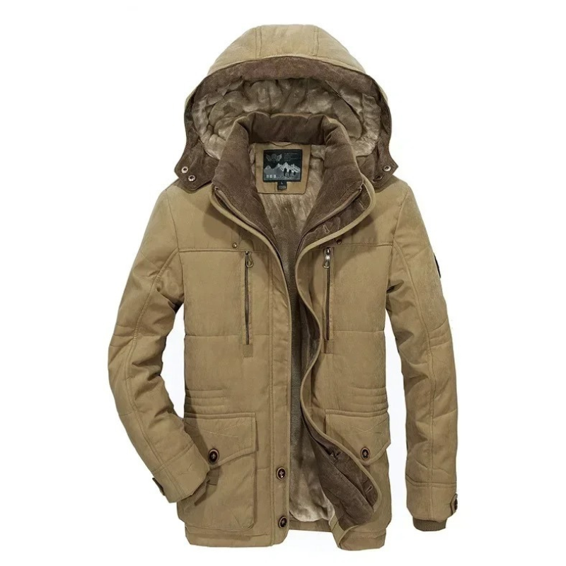 Warm parka jacket for men with soft lining and hood