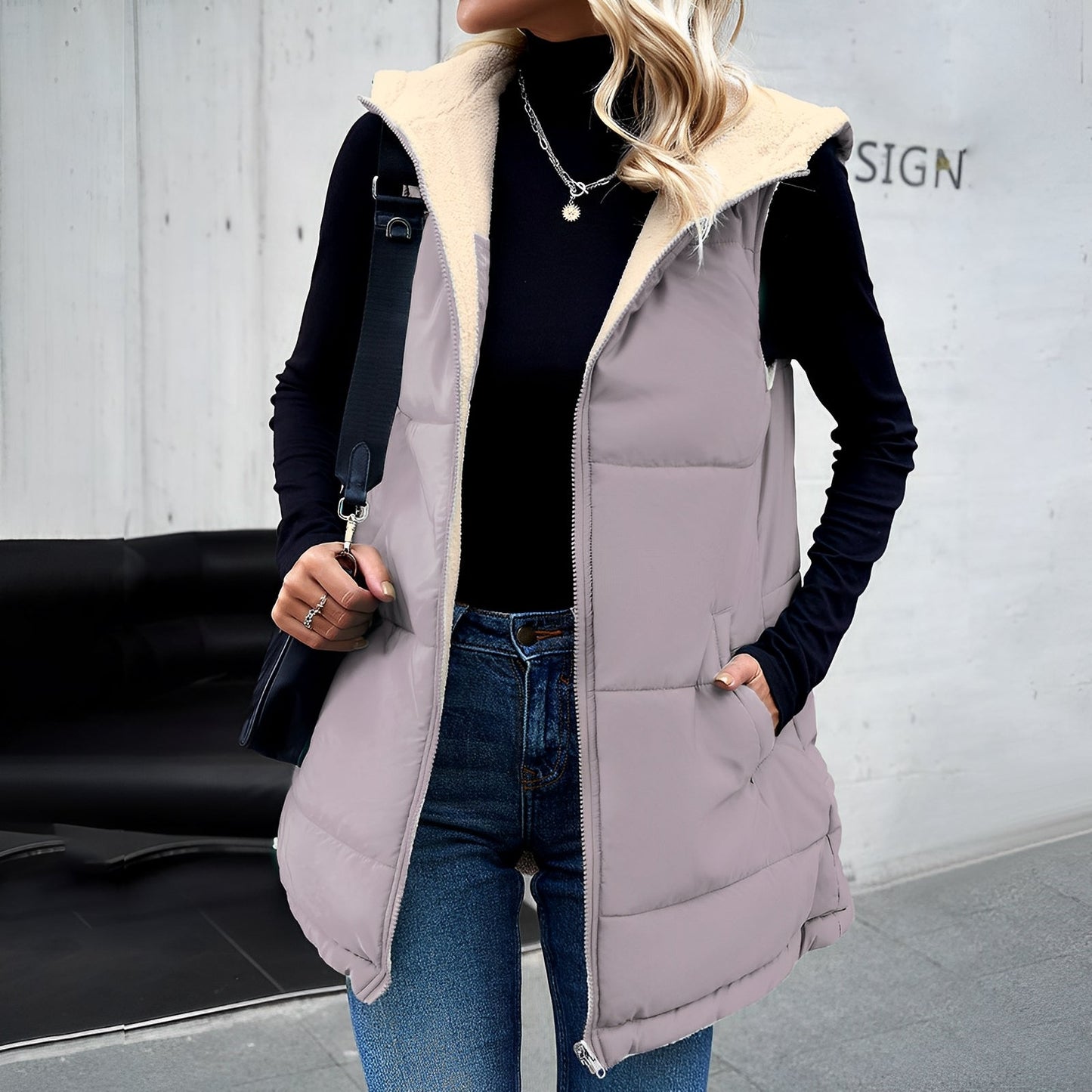 Women - Winter Waistcoat - Hooded Cotton Vest - Stylish and Warm Outerwear for Cold Weather