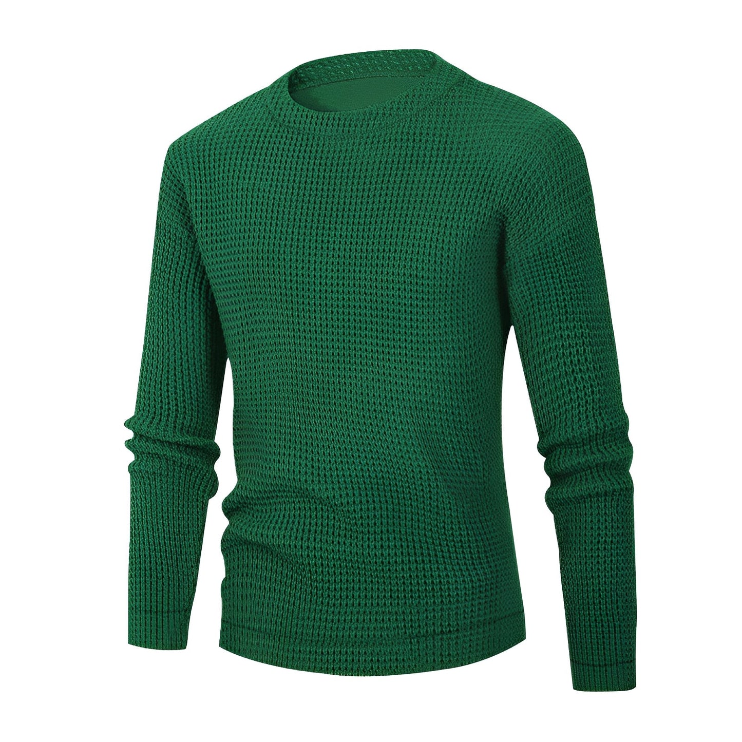 Men's Jumper - Waffle Knit - Round Neck Long Sleeve - Comfortable and Stylish Knitwear