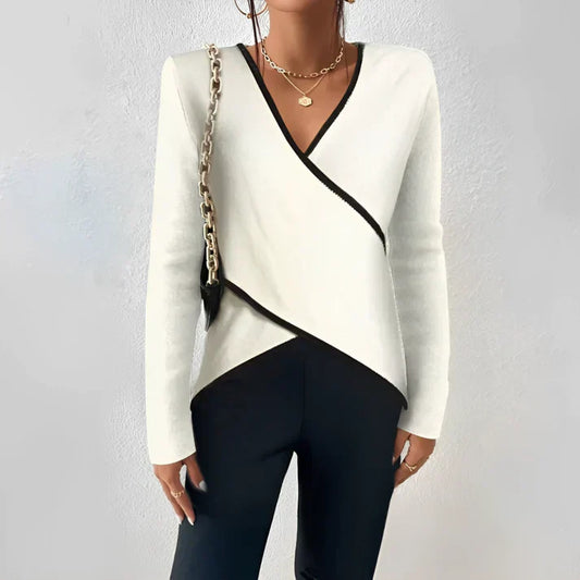 Long-sleeved top with V-neckline