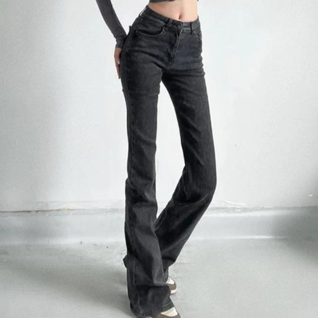 Stylish high-waisted jeans with heart-shaped fringe detail