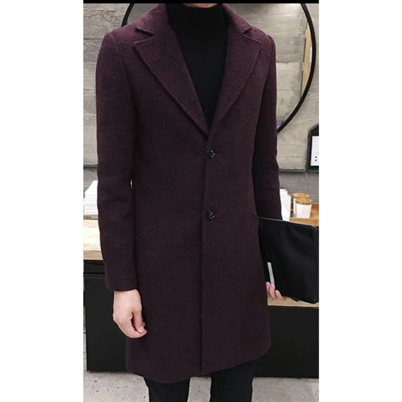 Slim-fit wool coat with lapel collar