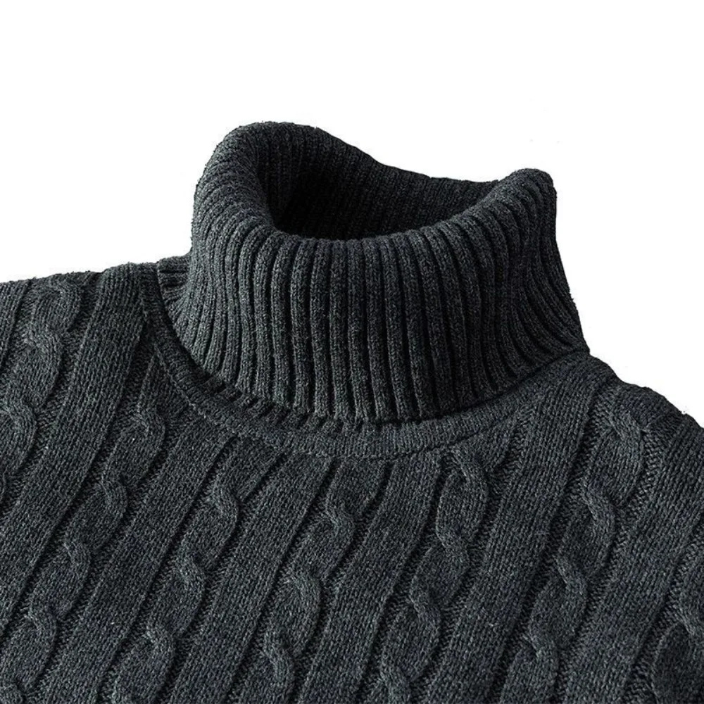 Warm turtleneck jumper with cable knit pattern