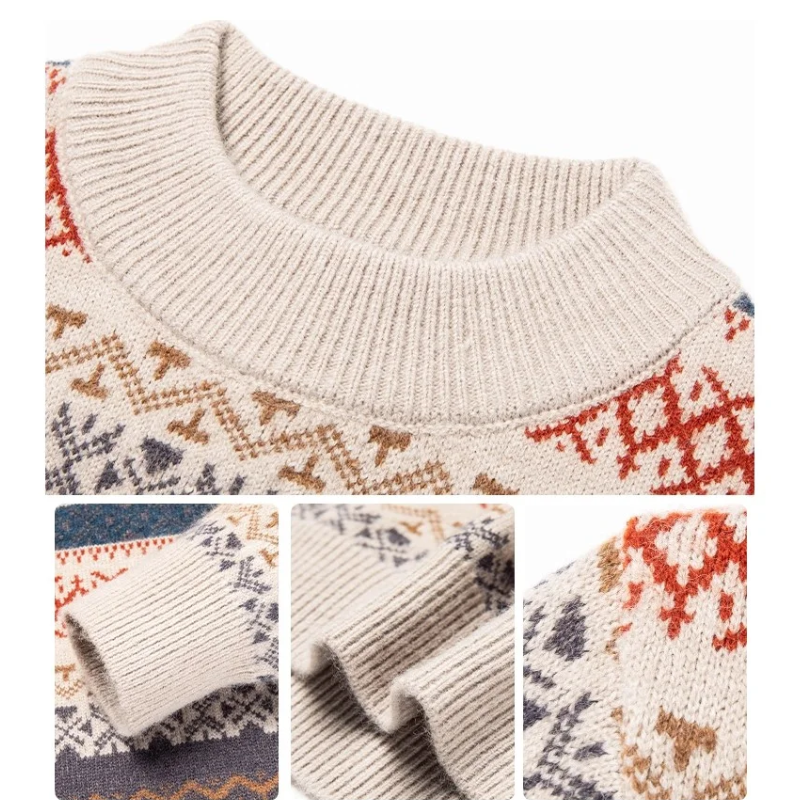 Men's patterned round neck jumper for winter comfort