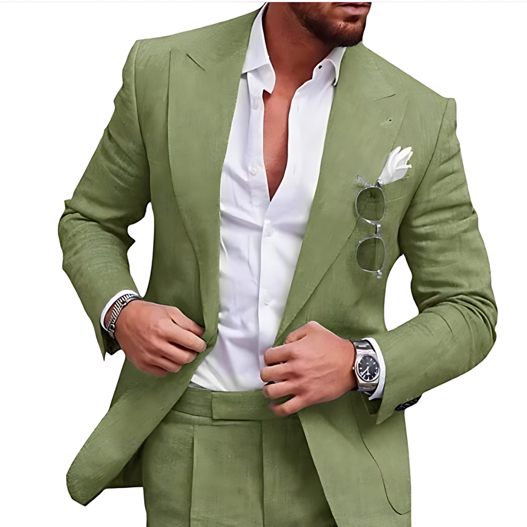 Trendy Linen 2-Piece Beach Wedding Suit for Men