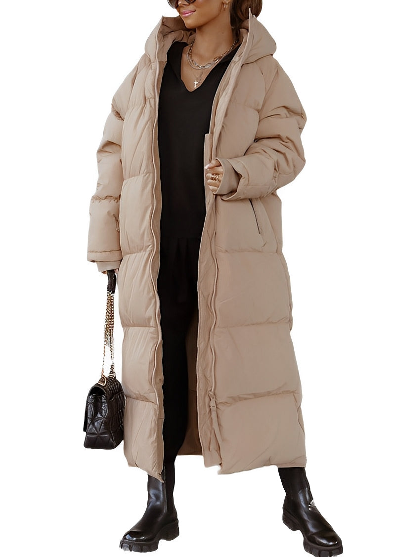 Women's Long Hooded Coat - Casual Style - Warm and Comfortable Outerwear - Perfect for Everyday Wear