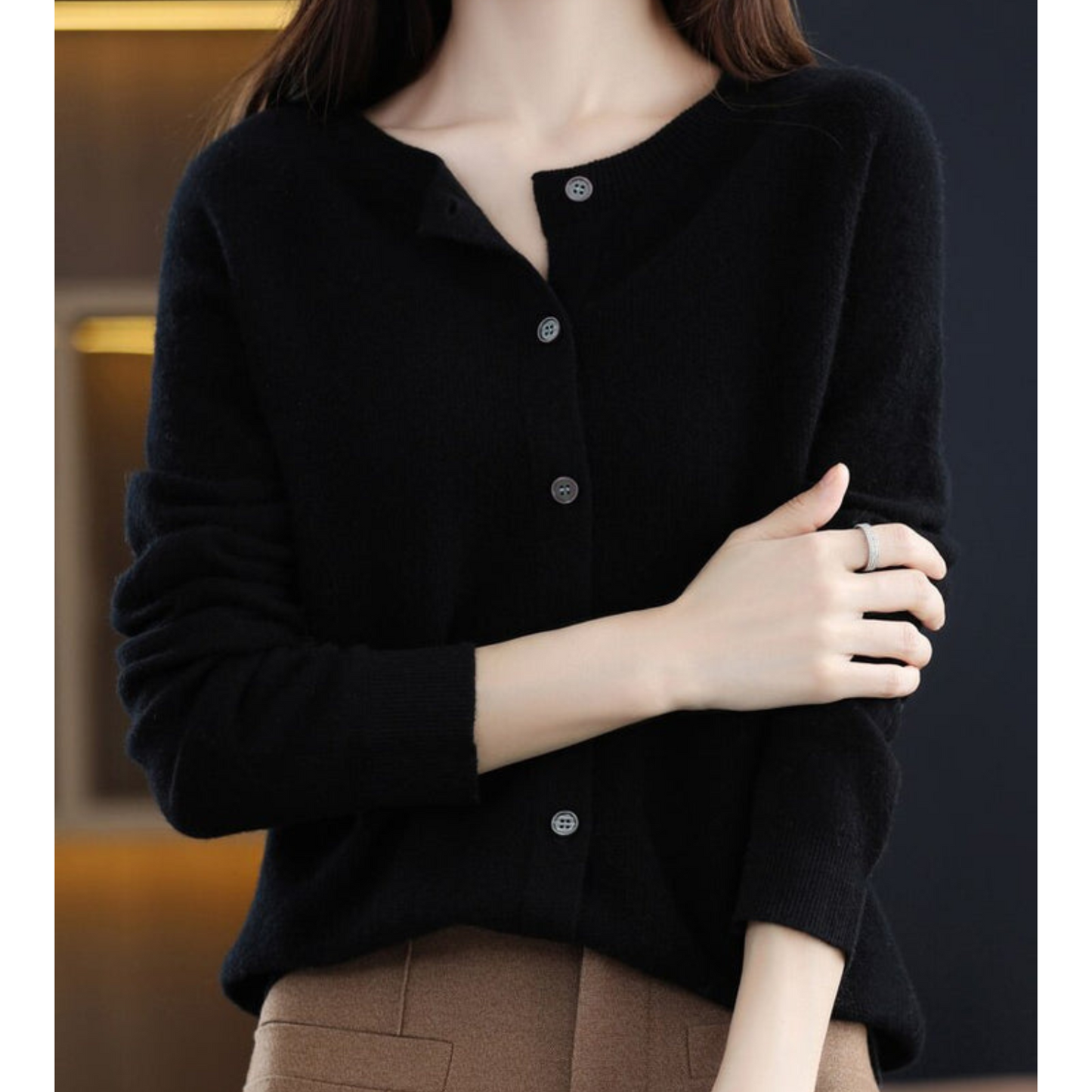 Wool Ladies O-neck Cardigan Cashmere Sweater