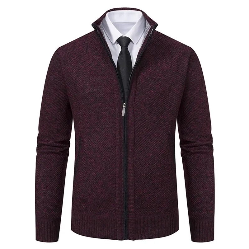 Elegant cardigan with zip and stand-up collar