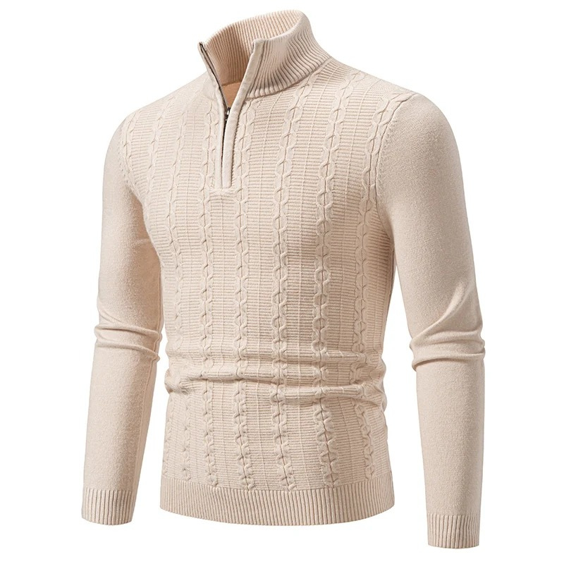 Knitted pullover with zip and cable pattern