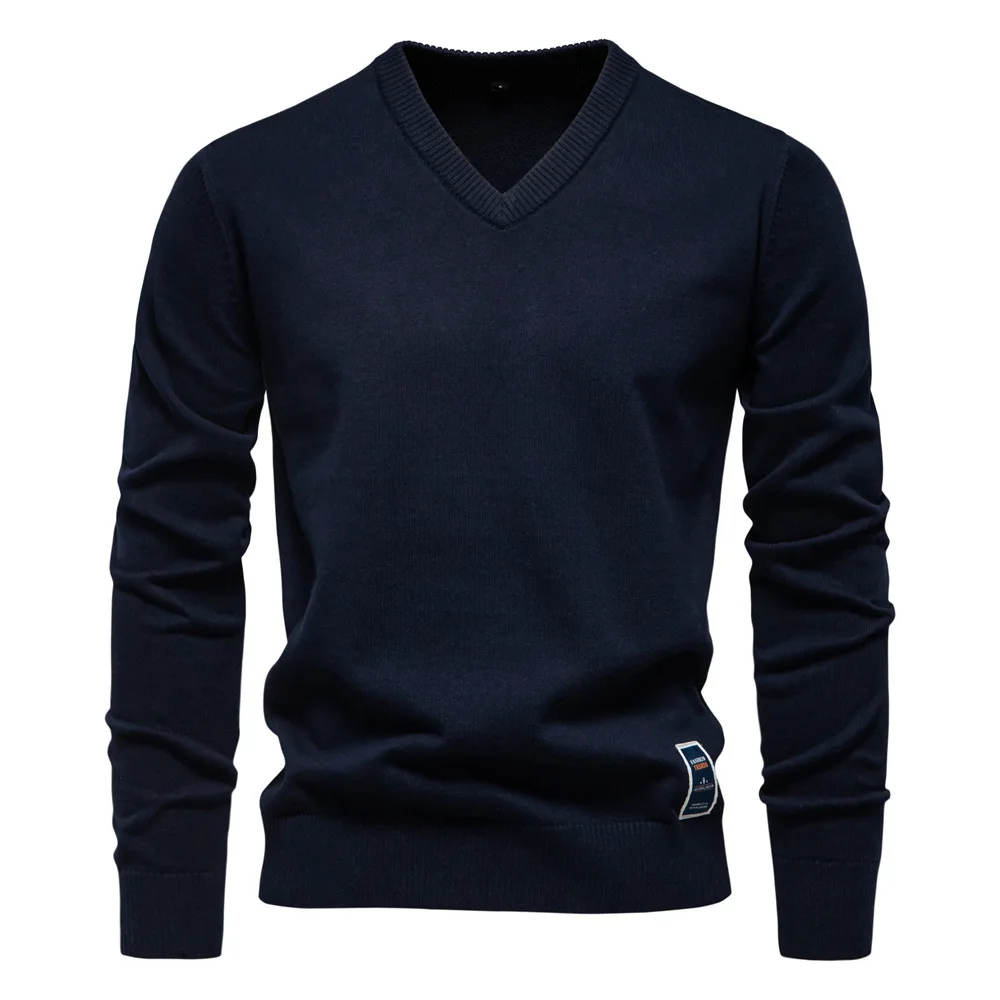 Classic V-neck men's jumper with subtle label detail