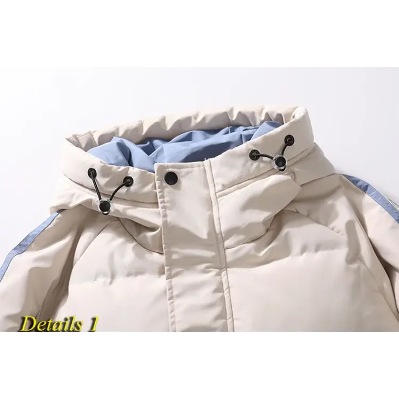 Puffer jacket with hood and contrasting stripes