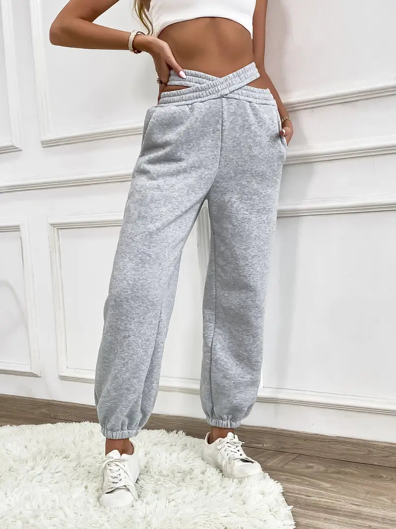 Women - Jogging Trousers - Elegant Plain Knitted - Comfortable Casual Athletic Pants