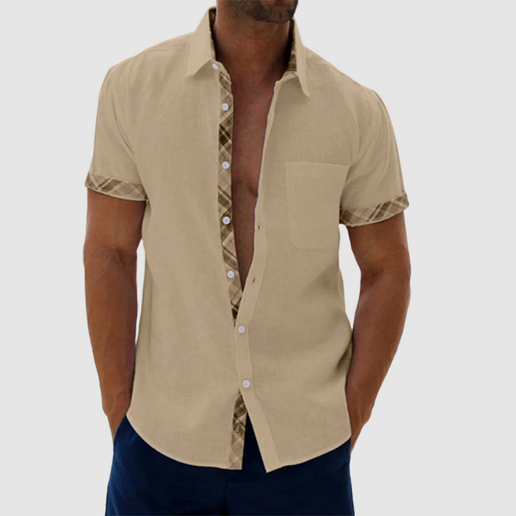 Summery linen shirt with checked collar and button placket