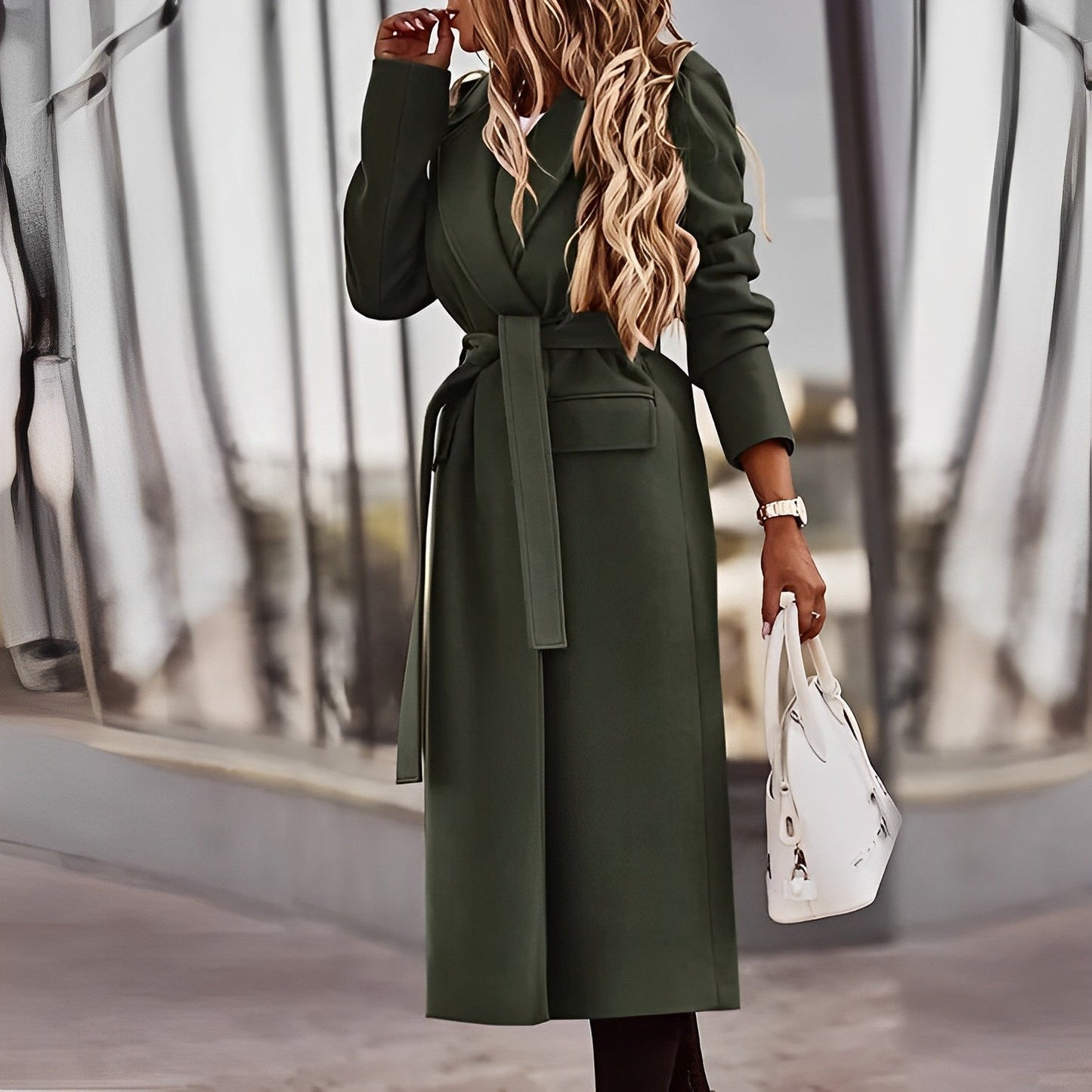 Women - Elegant Coat - Thick Material with Belt - Stylish Outerwear for All Occasions