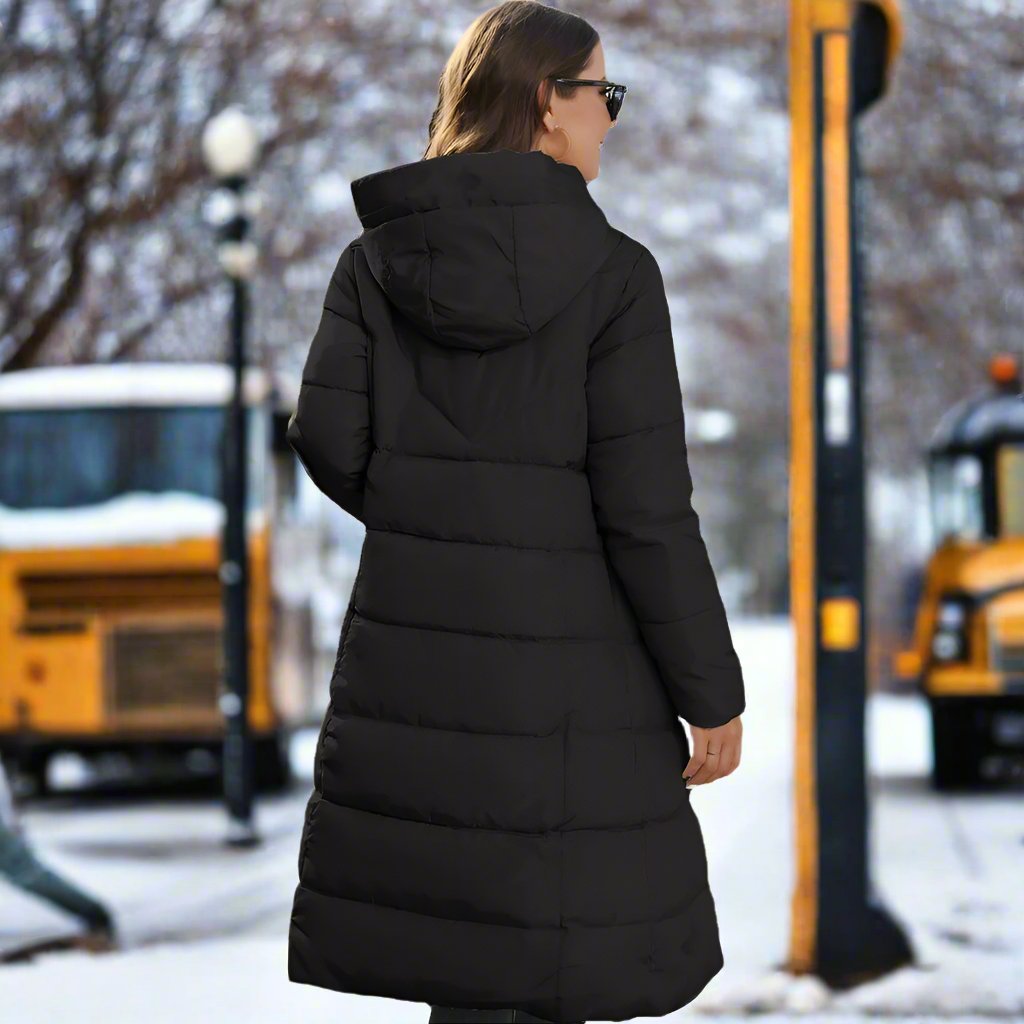 Women - Long Jacket - Hooded with Quilted Lining - Stylish Warm Outerwear for Cold Weather