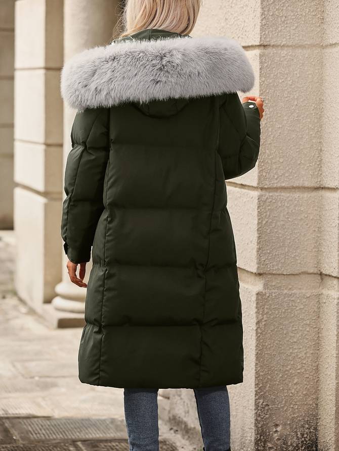 Puffer winter coat with fur collar