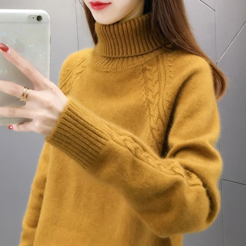 Women's Turtleneck Jumper - Elegant Loose Fit - Cozy Knit Sweater for Chic Style