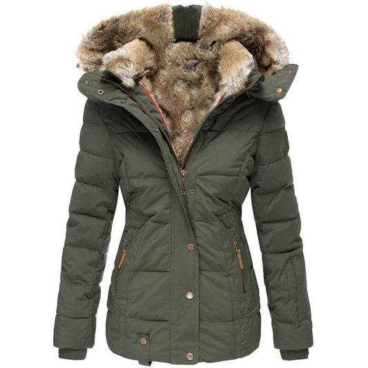 Warm winter jacket with detachable fur collar