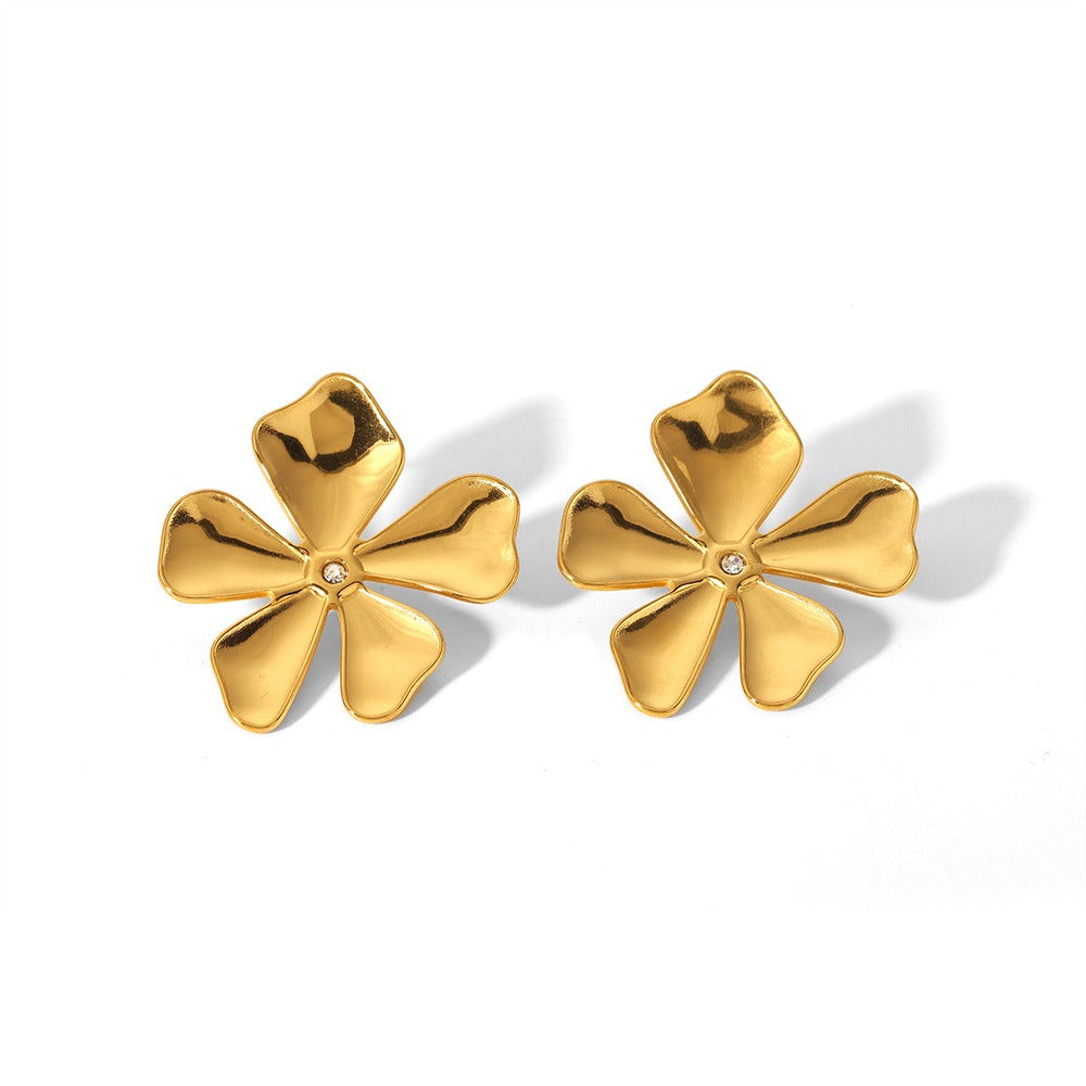 Women's - Stainless Steel Stud Earrings - Butterfly & Flower Motif - Elegant Jewelry for Everyday Elegance