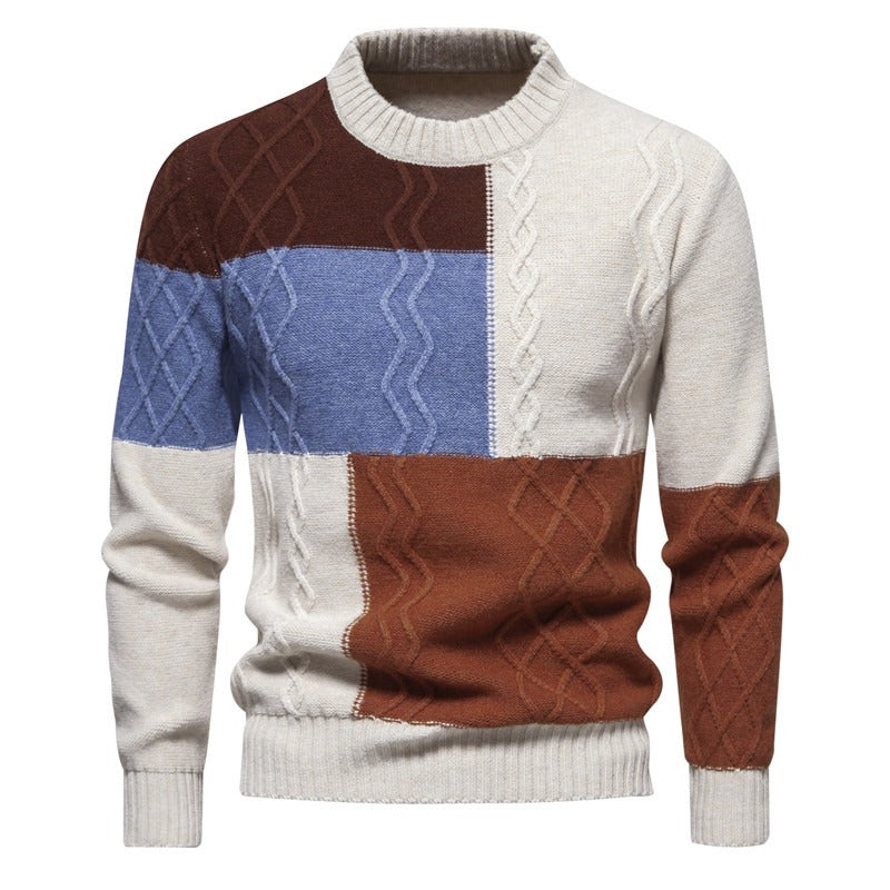 Men - Knitted Jumper - Cozy Colour Block Design - Stylish Knitwear for All Occasions