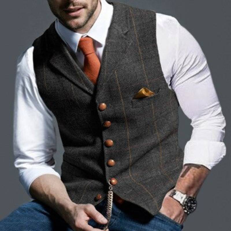 Men's Elegant Checked Waistcoat - Stylish and Sophisticated - Perfect for Formal Occasions