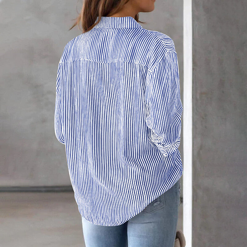 Women - Office Top - Comfortable Striped Fabric - Elegant Work Apparel