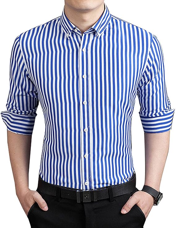 Striped shirt with button placket for men