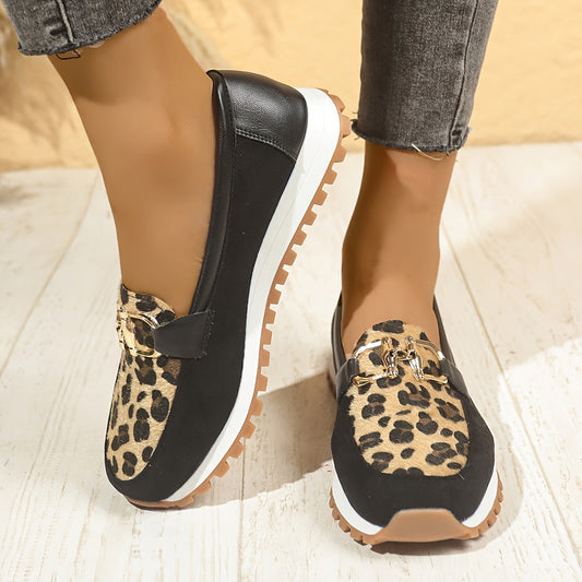 Women's - Slip-On Loafers - Leopard Print, Non-Slip & Comfortable - Trendy Footwear for Everyday Wear