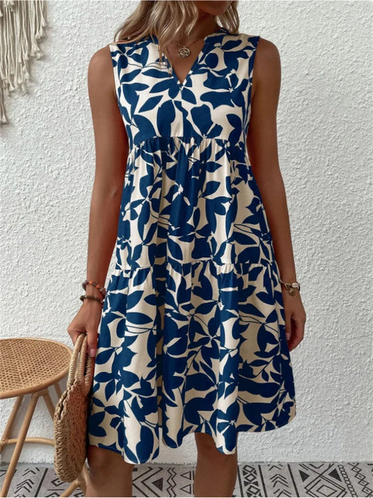 Stylish sleeveless boho dress with V-neckline