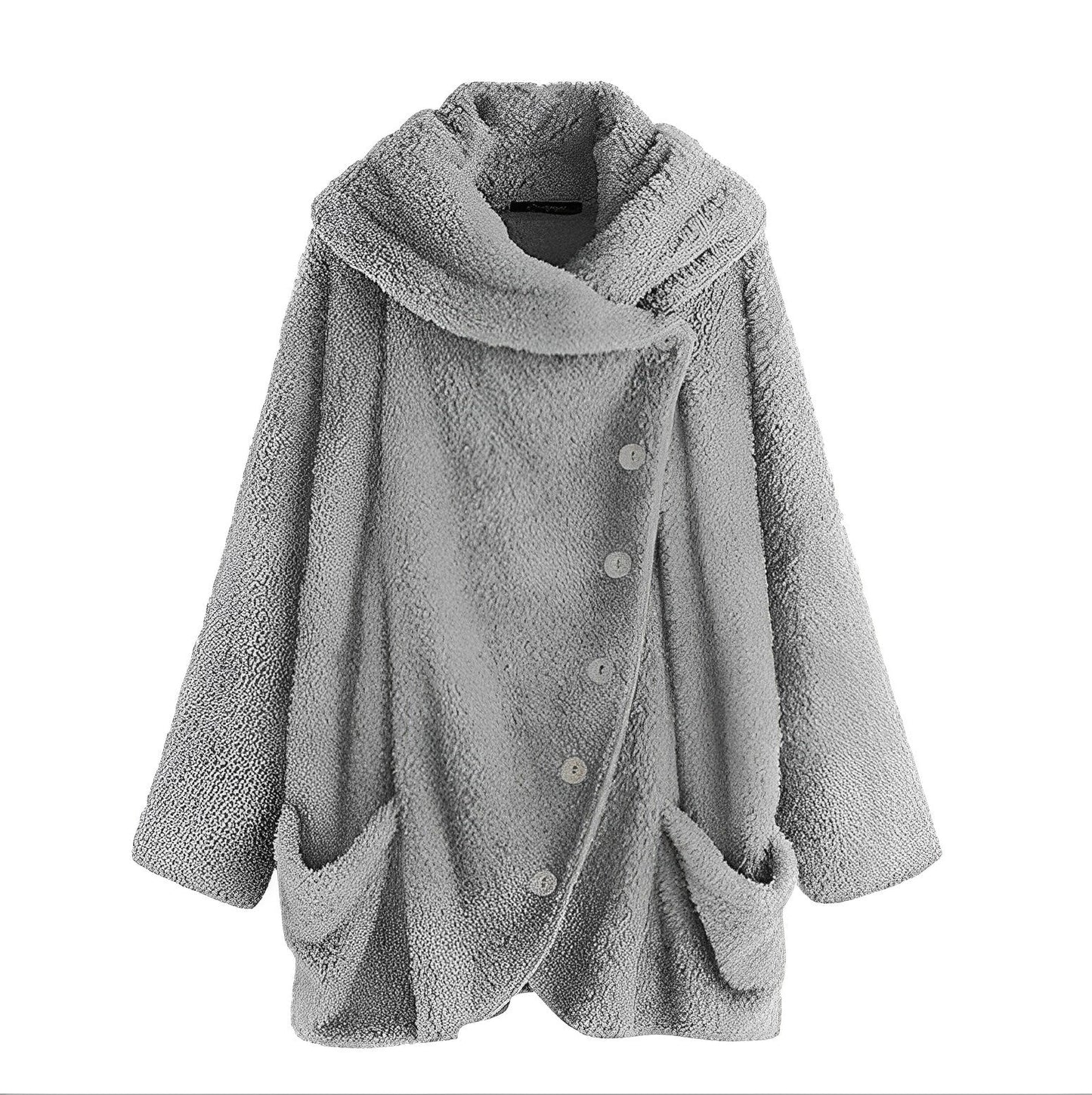 Women - Winter Jacket - Stylish Plush Fabric - Warm Cozy Outerwear for Cold Weather