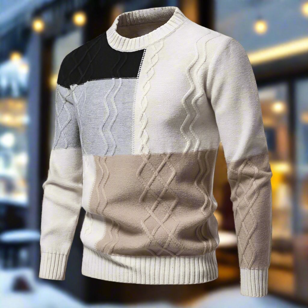 Men - Knitted Jumper - Cozy Colour Block Design - Stylish Knitwear for All Occasions