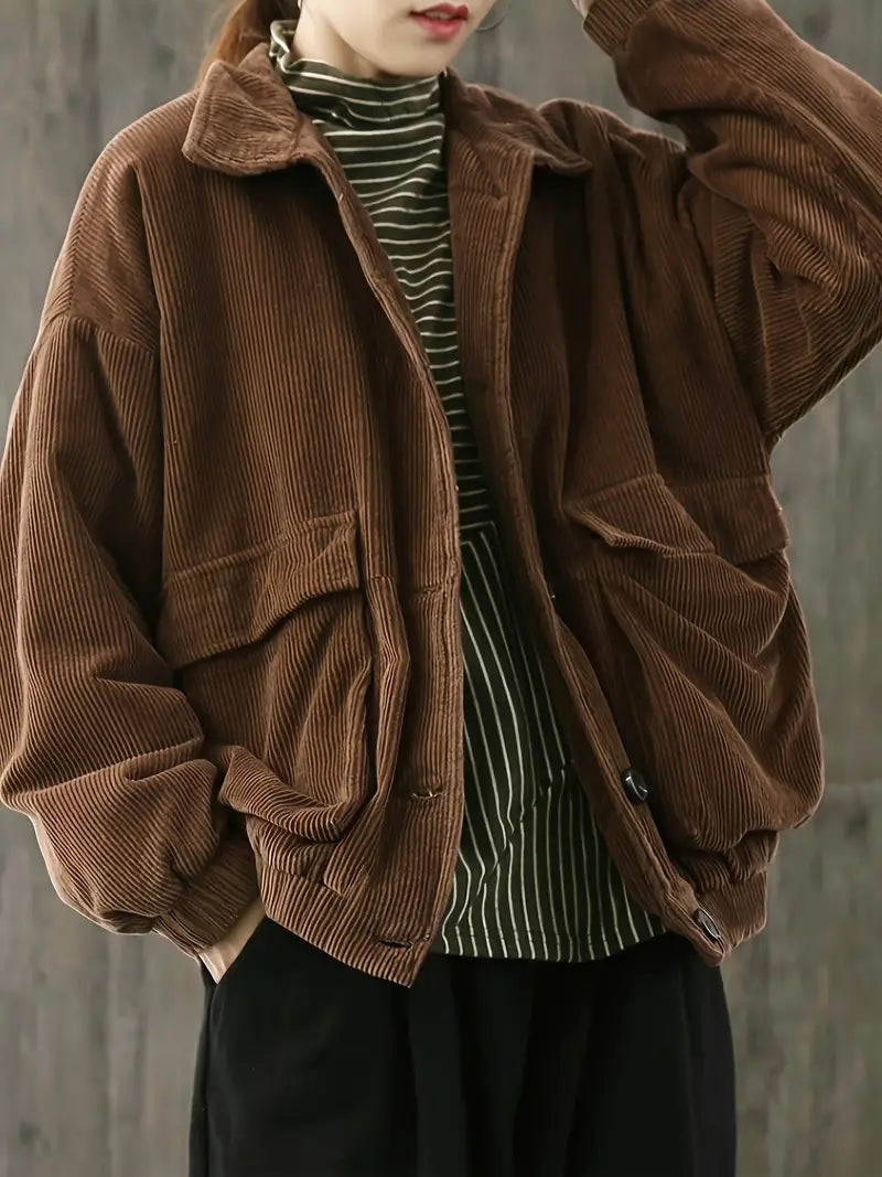 Corduroy jacket with front button fastening