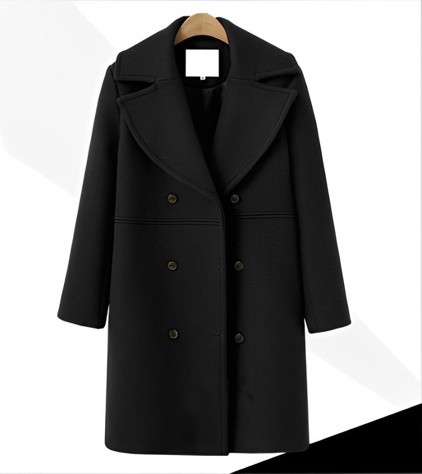 Women - Trench Coat - Long Woollen Design - Stylish Warm Outerwear for Cold Weather