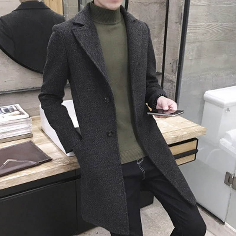 Slim-fit wool coat with lapel collar