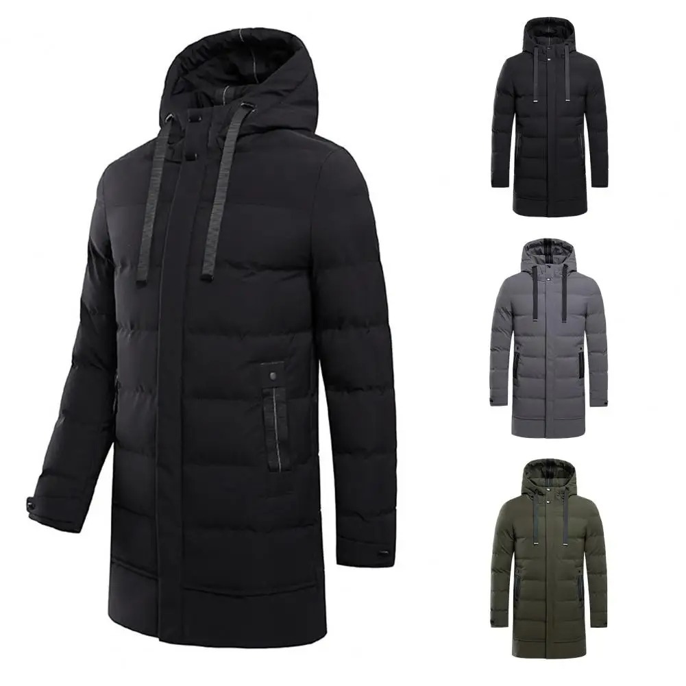 Men's puffer jacket with hood and zip front