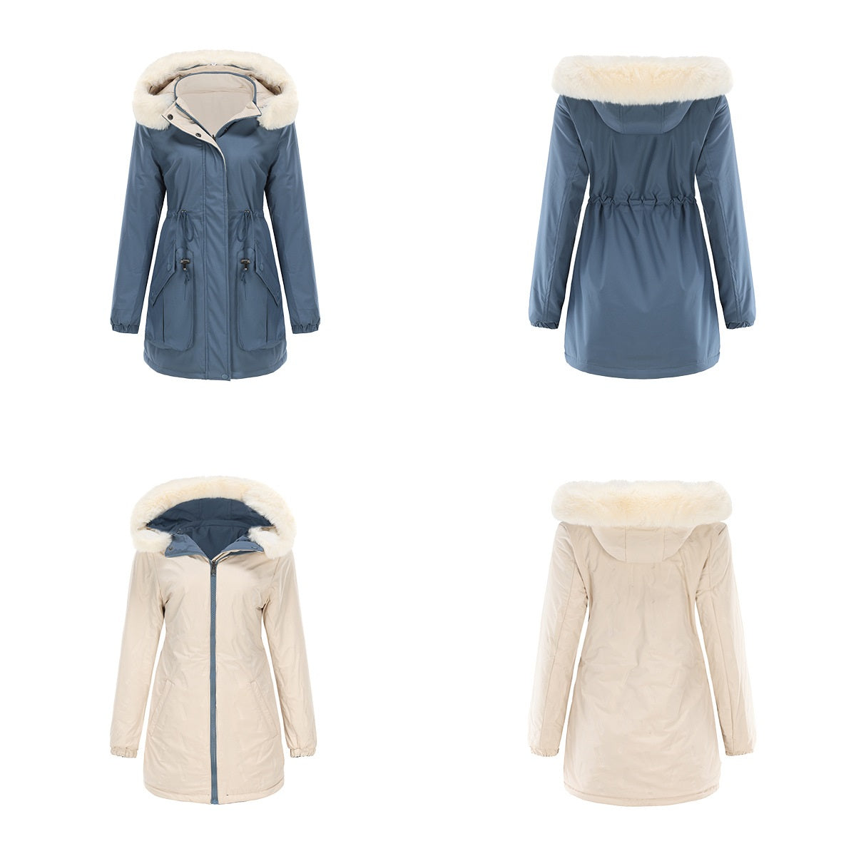 Women - Reversible Winter Parka - Fur Cotton - Stylish Warm Outerwear for Cold Weather