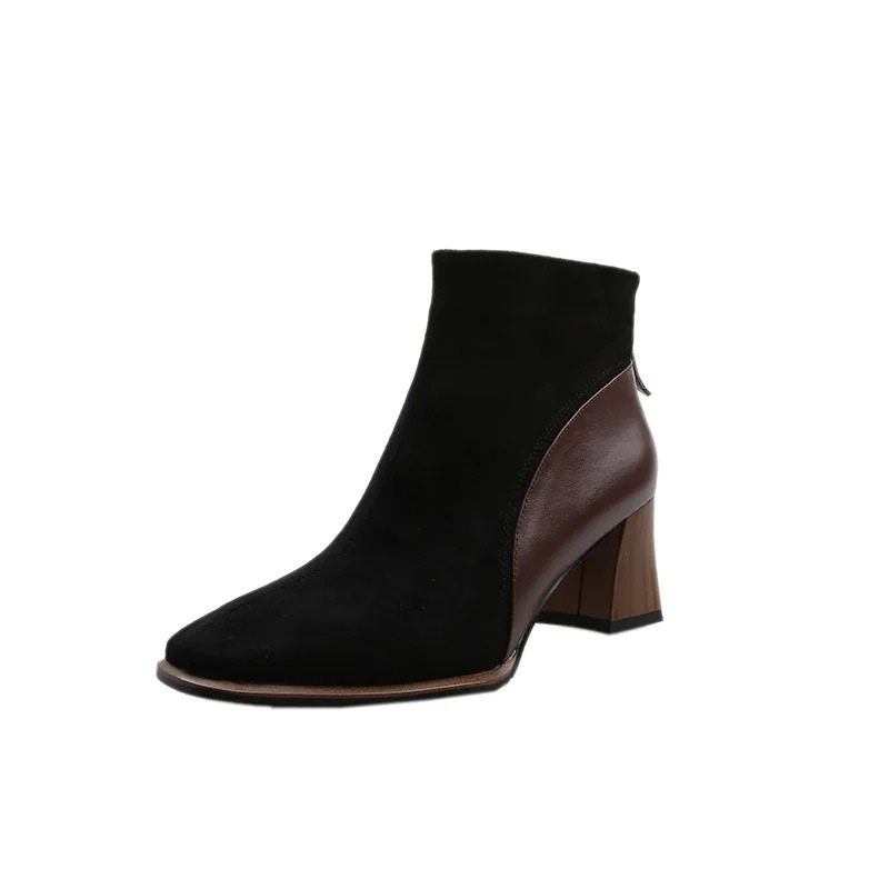 Women's Ankle Boots with Block Heels and Zipper at Side - Women's Ankle Boots