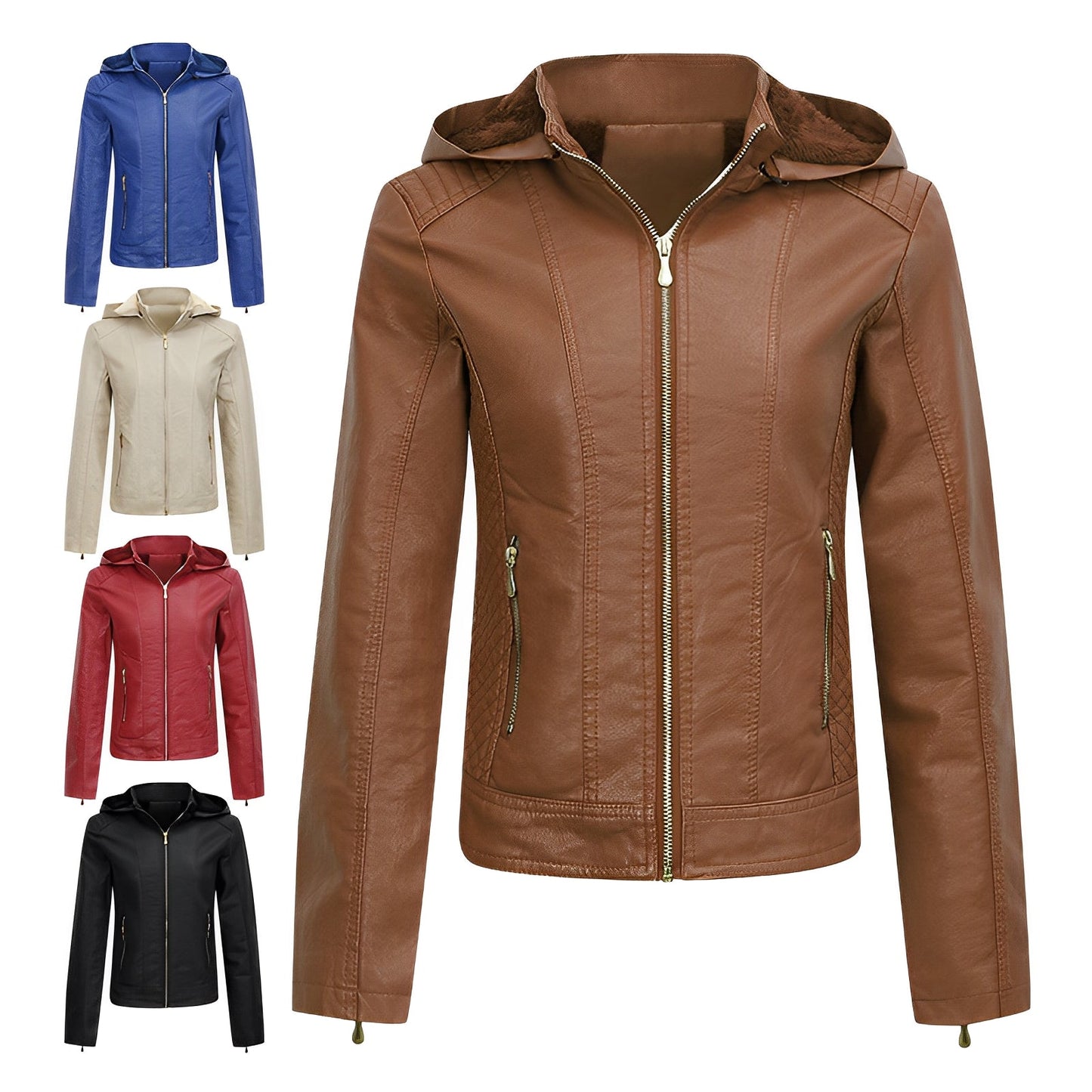 Women’s Slim Fit Leather Jacket with Zipper - Stylish and Comfortable Outerwear - Perfect for Every Occasion