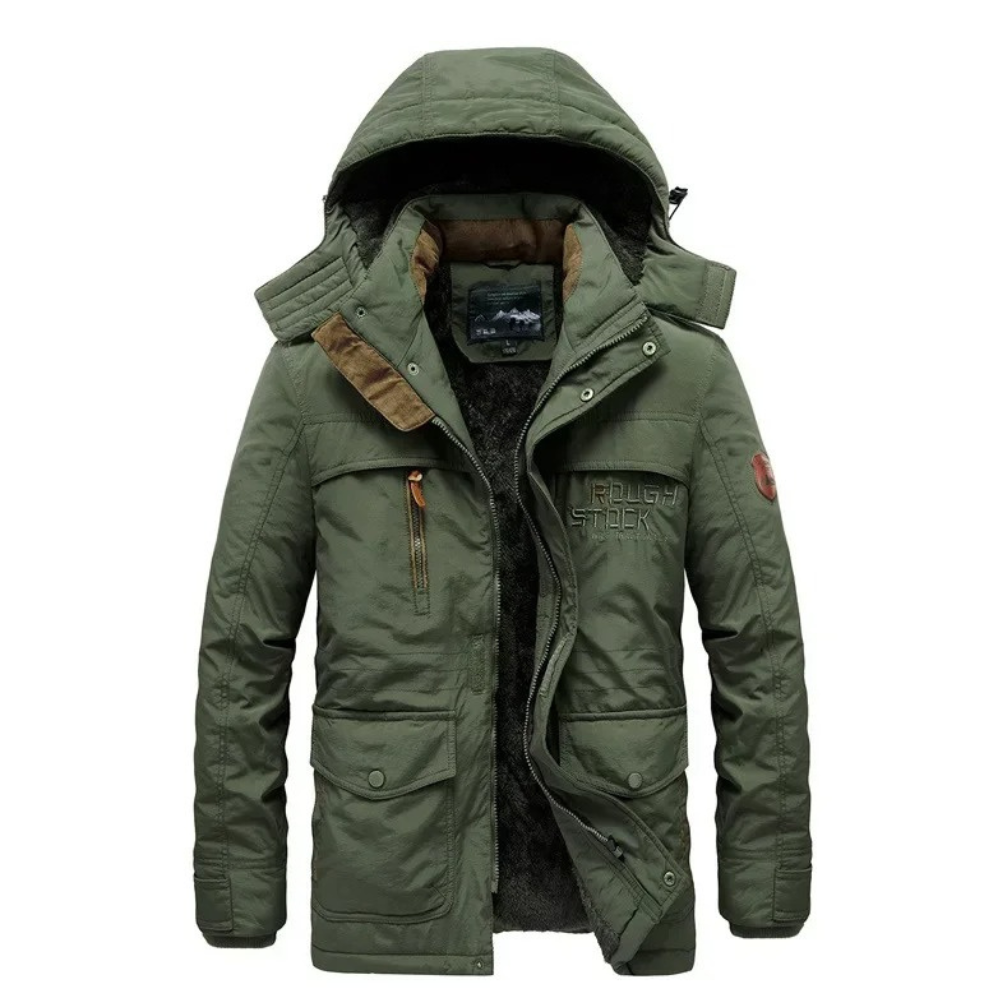 Windproof parka jacket with adjustable hood