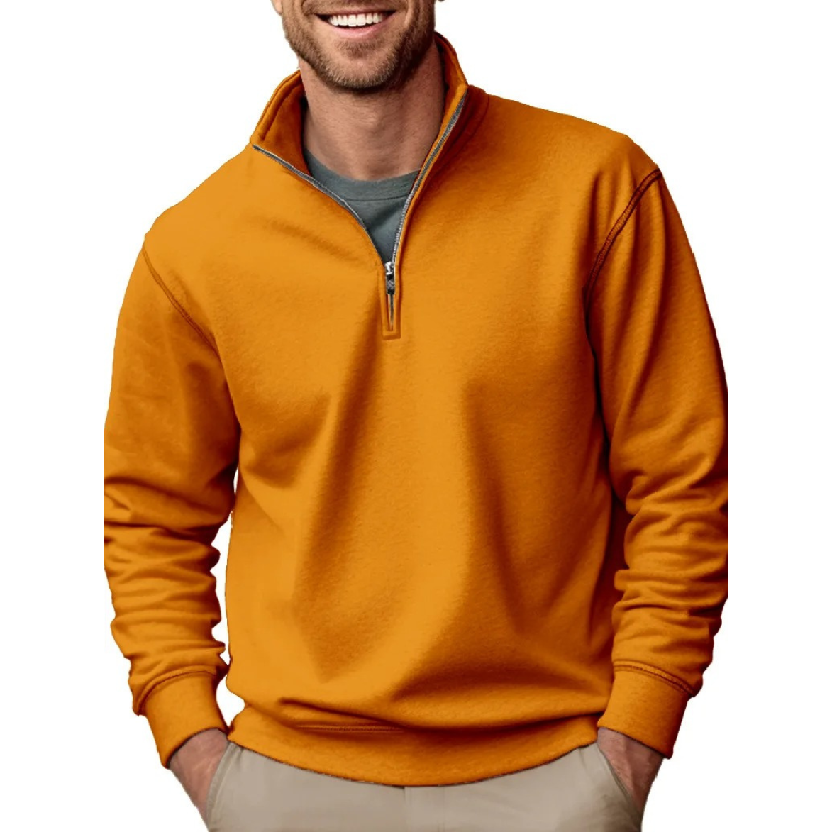 Comfortable sweatshirt with zip and stand-up collar